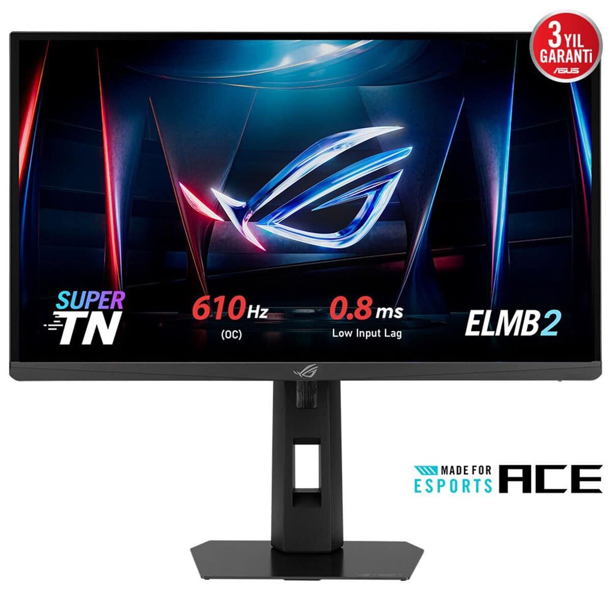 ASUS ROG STRIX XG248QSG Ace Esports 24.1 SUPER TN, FREESYNC VE G-SYNC UYUMLU, HDR 1920 x 1080 0.1ms 610Hz 350cd DP HDMI VESA 3YIL ELMB 2, VRR, YÜKSEKLİK AYARLI GAMING MONİTÖR