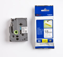 BROTHER P-TOUCH TZE-S241 TZE-TAPE 18MM BEYAZ ÜZERİNE SİYAH GÜÇLÜ YAPIŞKANLI LAMİNASYONLU ETİKET
