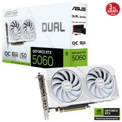 ASUS VGA DUAL-RTX5060-O8G-WHITE GDDR7-128bit--OC-HDMI-3xDP-DLSS3 EKRAN KARTI