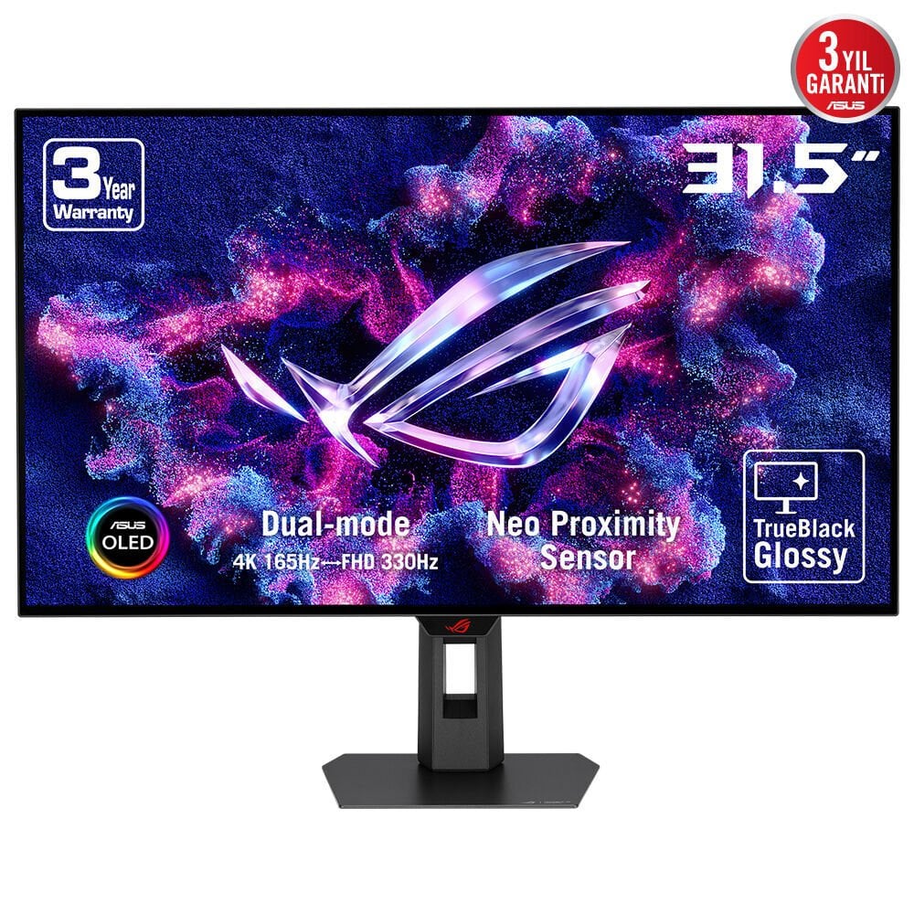ASUS ROG STRIX XG32UCWG 31.5 OLED GAMING DUAL MODE 3840x2160 0.03ms 4K-165Hz/ FHD-330Hz 1300cd DP HDMI USB VESA 3YIL NEO YAKINLIK SENSÖRÜ, 99% DCI-P3,HDR TRUE BLACK GLOSSY, YÜKSEKLİK AYARLI MONİTÖR