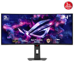 ASUS ROG STRIX XG34WCDG 34 OLED KAVİSLİ 3840x1440 0.03ms 175Hz 250cd DP HDMI USB-C YOK VESA 3YIL ELMB HDR 400 True Black YÜKSEKLİK AYARLI YAKINLIK SENSÖRÜ(NEO PROXIMITY SENSOR) %99.3 DCI-P3 10BİT USB-C PD15W MONİTÖR