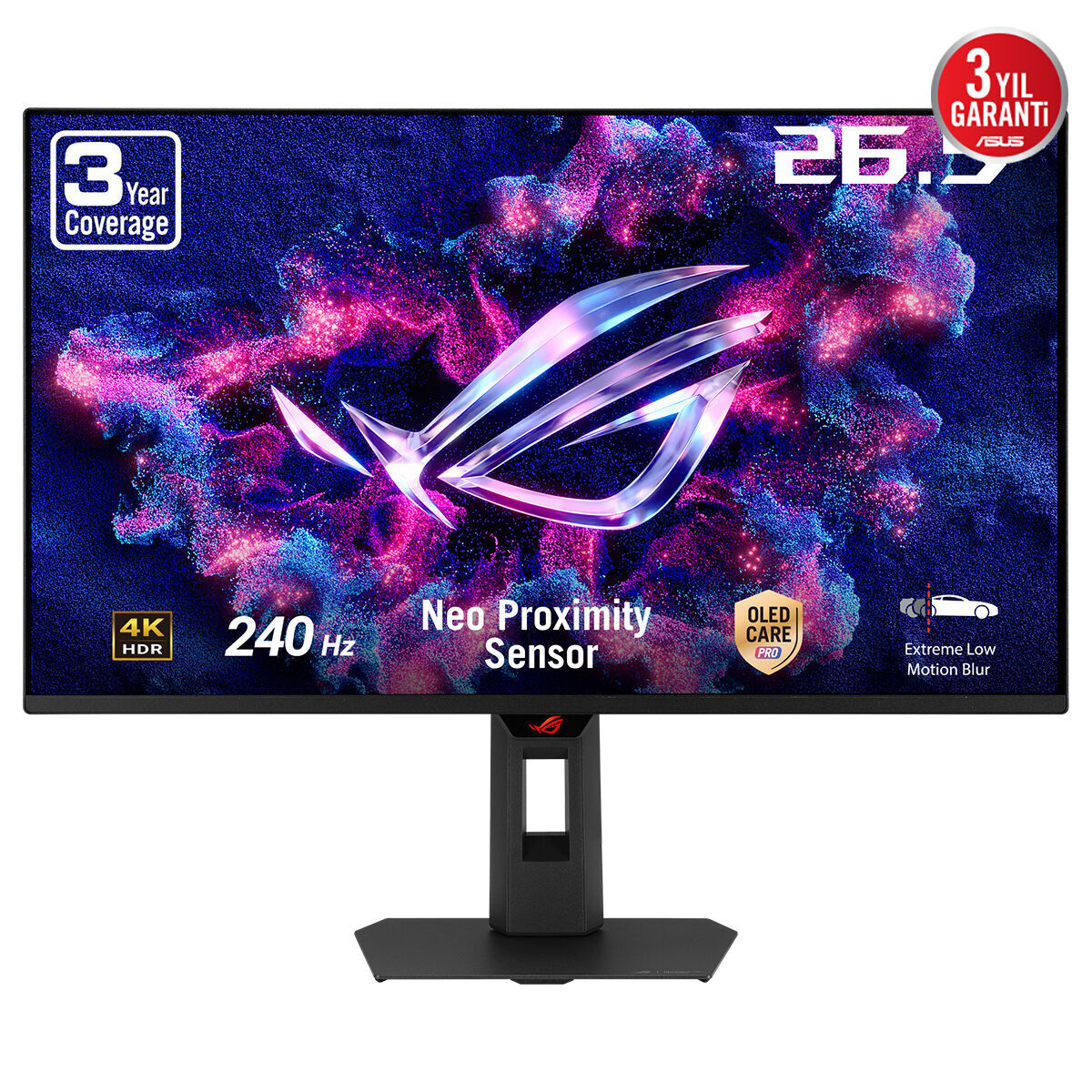 ASUS ROG STRIX XG27UQDMS 26.5 OLED FREESYNC VE G-SYNC UYUMLU HDR 3840x2160 0.03ms 240Hz 1000cd(HDR max) DP HDMI USB YOK VESA 3YIL YAKINLIK SENSÖRÜ(NEO PROXIMITY SENSOR) 99% DCI-P3 OLED CARE PRO PİVOT MONİTÖR