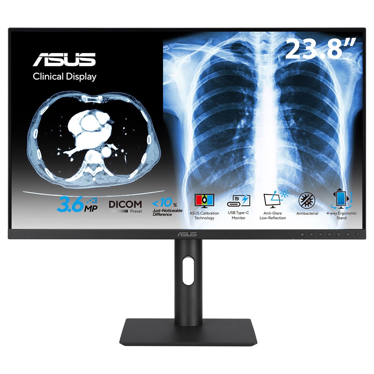 ASUS KLİNİK MONİTÖR MH2441A 23.8 IPS 3.6MP 2560x1440 5ms 75Hz 300cd DP HDMI USB-C YOK VESA 3YIL AGLR DICOM PART 14 GSDF DICOM ÖN AYARI OTOMATİK KALİBRASYON JND <%10 ANTİBAKTERİYAL KAPLAMA DAISY CHAIN