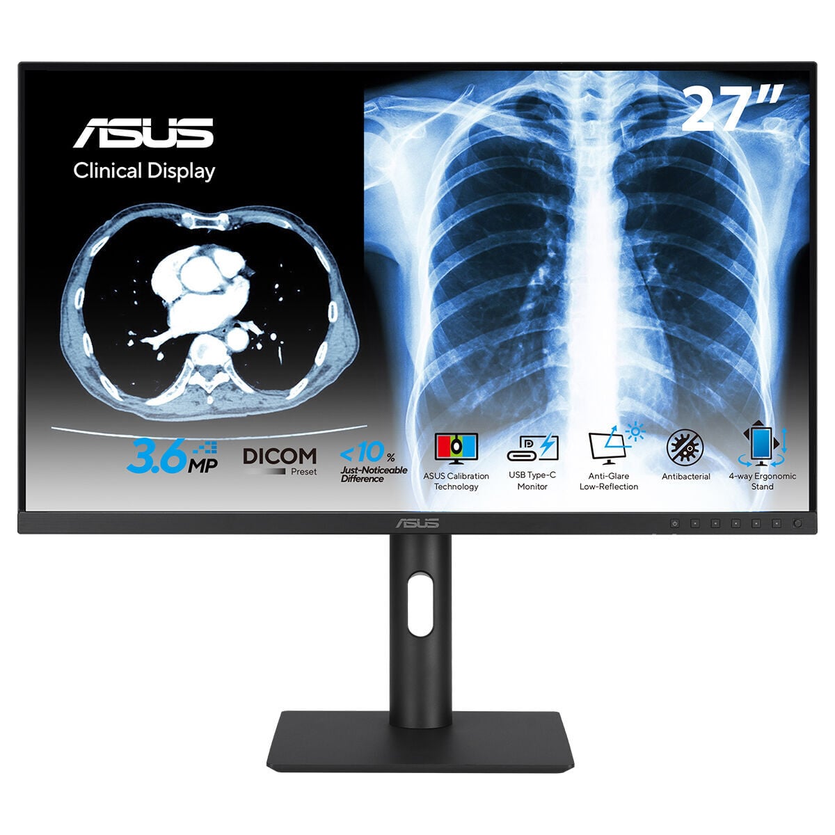 ASUS KLİNİK MONİTÖR MH2741A 27 IPS 3.6MP 2560x1440 5ms 75Hz 350cd DP HDMI USB-C YOK VESA 3YIL AGLR DICOM PART 14 GSDF DICOM ÖN AYARI OTOMATİK KALİBRASYON JND <%10 ANTİBAKTERİYAL KAPLAMA DAISY CHAIN