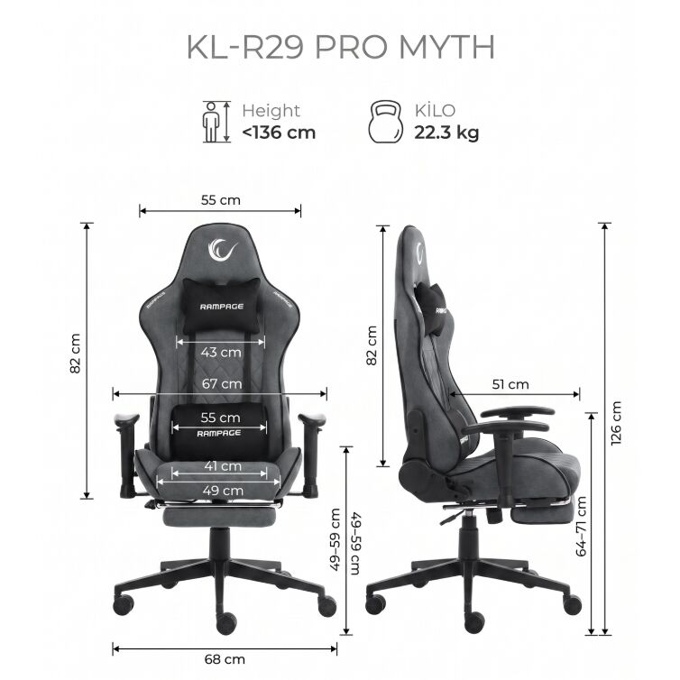 RAMPAGE KL-R29 MYTH PRO GRI KUMAS OYUNCU KOLTUGU