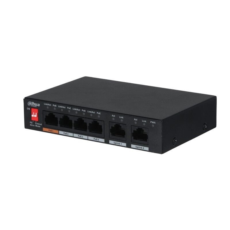 DAHUA PFS3006-4ET-60 4 PORT 10/100 + 2 PORT 10/100 UPLINK 60W POE METAL KASA SWITCH