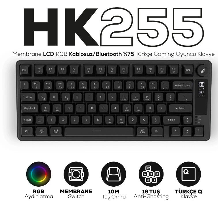 HAWK GAMING HK258B MEMBRANE LCD RGB KABLOSUZ BLUET