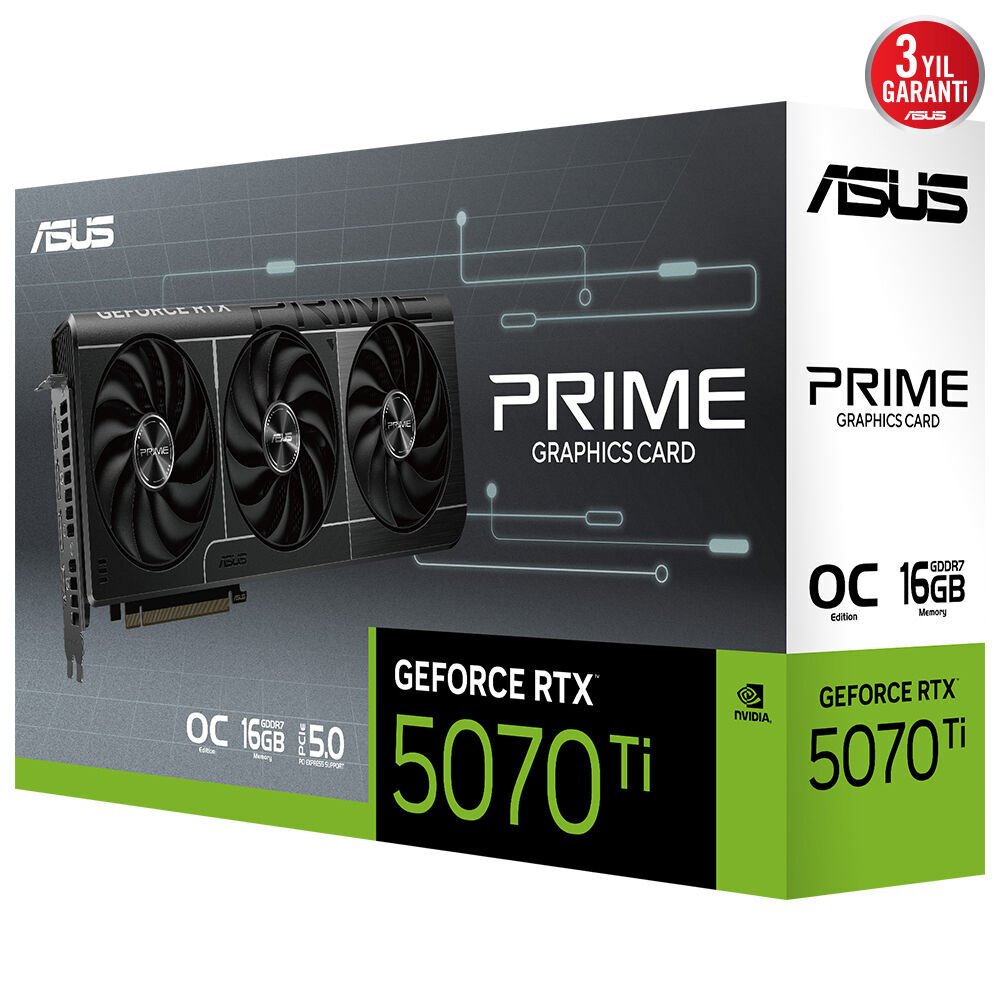 ASUS PRIME-RTX5070TI-O16G-NVIDIA-GEFORCE-RTX 5070 TI-16GB GDDR7-256bit--OC-2xHDMI-3xDP-DLSS4 EKRAN KARTI