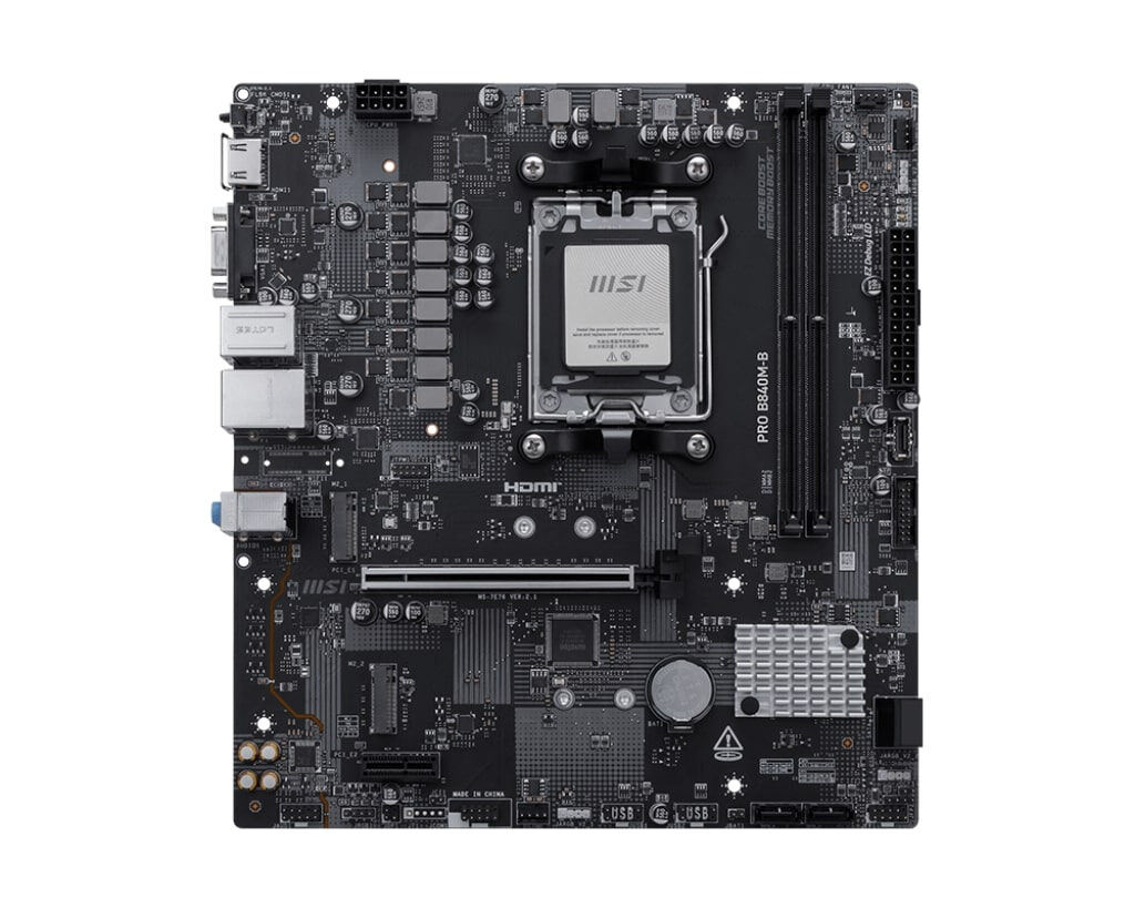 MSI PRO B840M-B AM5 DDR5 8000MHZ(OC) HDMI VGA 2X M.2 USB 5 GBS 2.5G LAN MATX